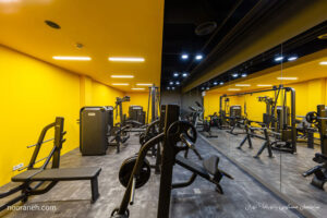 ساختمان مسکونی پانوراما - گروه معماری میکا - روشنایی نورانه - چراغ خطی لاین و چراغ دانلایت تریمو، طراحی روشنایی سالن بدنسازی