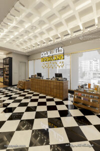نورپردازی تاکیدی کتابفروشی بوک لند، چراغ خطی لاین دوطرفه سفارشی