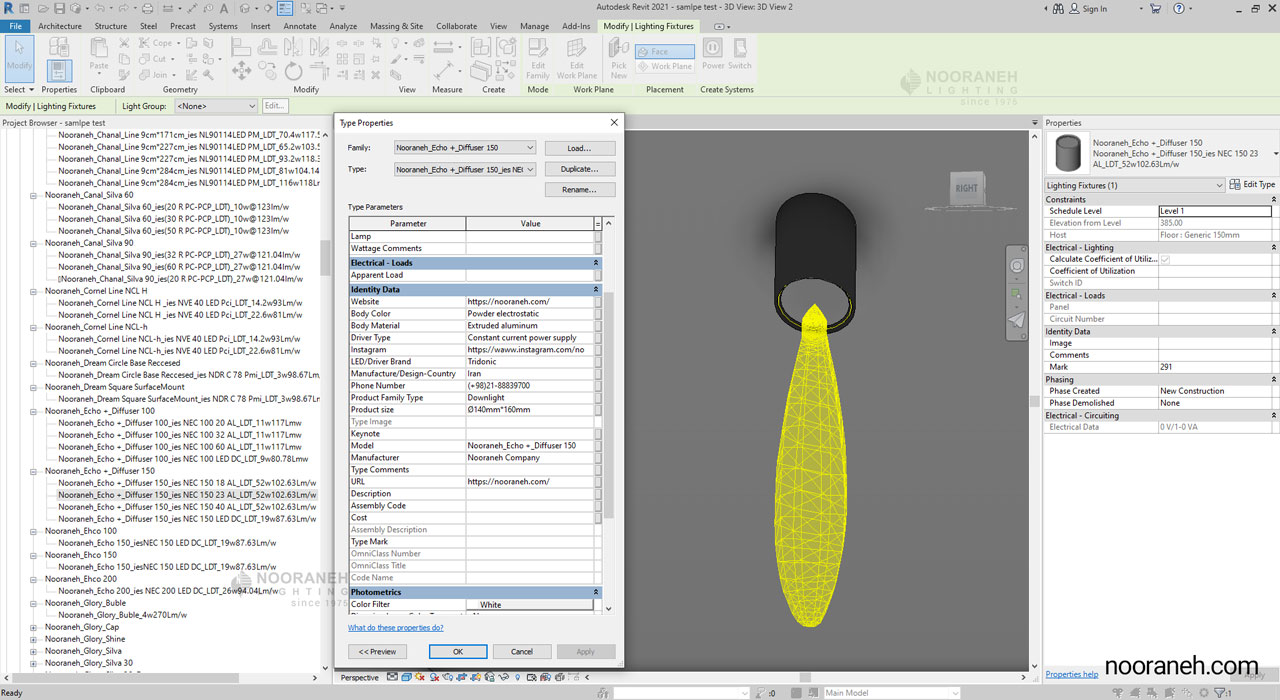 بیم در روشنایی و نورپردازی، بیم ابجکت چراغ