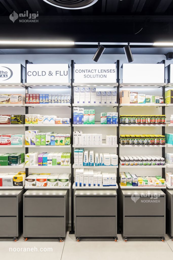 نورپردازی داروخانه پالادیو با چراغ های اسپات لاین نورانه