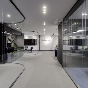 نورپردازی دفتر شرکت کیسان پک با چراغ های خطی، اسپات و دانلایت نورانه