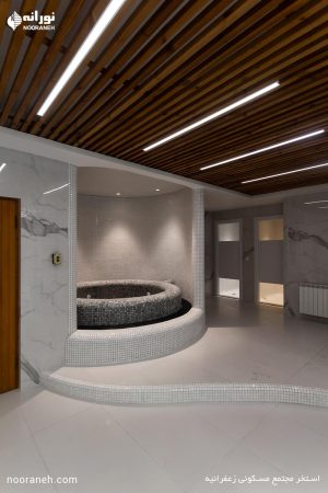 نورپردازی استخر مجتمع مسکونی زعفرانیه با چراغ خطی ضد آب ip