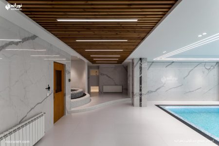 نورپردازی استخر مجتمع مسکونی زعفرانیه با چراغ خطی ضد آب ip