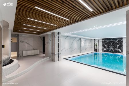 نورپردازی استخر مجتمع مسکونی زعفرانیه با چراغ خطی ضد آب ip